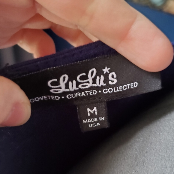 Lulu's Navy Blue Flutter Sleeve Dress Sz M - Picture 3 of 4